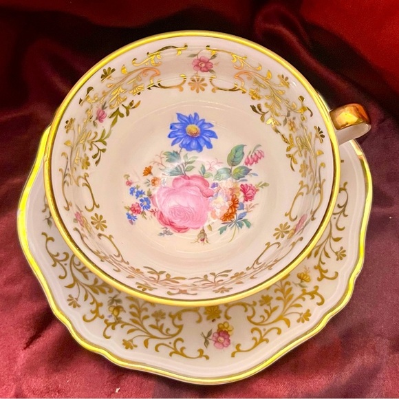 Eschenbach Germany Bavaria Other - Eschenbach Bavaria Germany Fine China  Gilded Roses Tea Cup Saucer Bridgerton